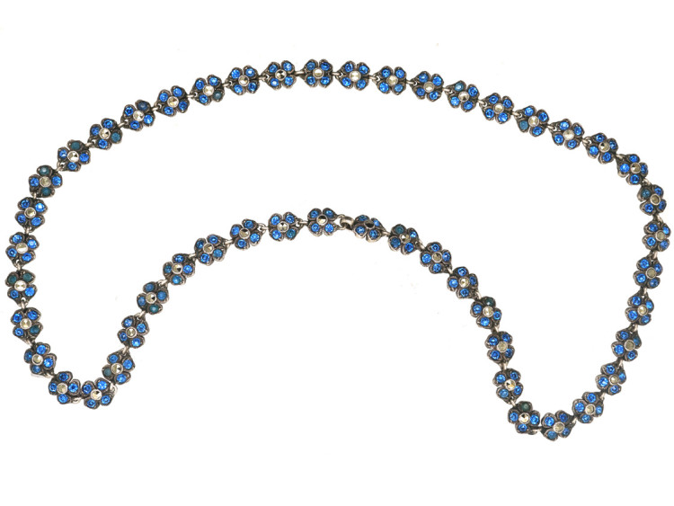 Silver, Paste & Marcasite Flowers Necklace