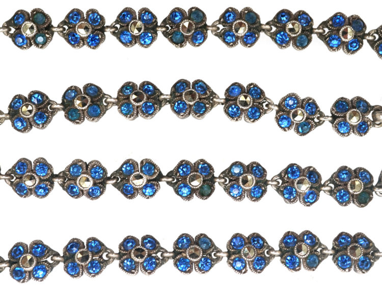 Silver, Paste & Marcasite Flowers Necklace
