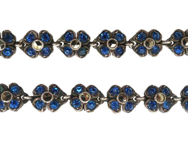 Silver, Paste & Marcasite Flowers Necklace
