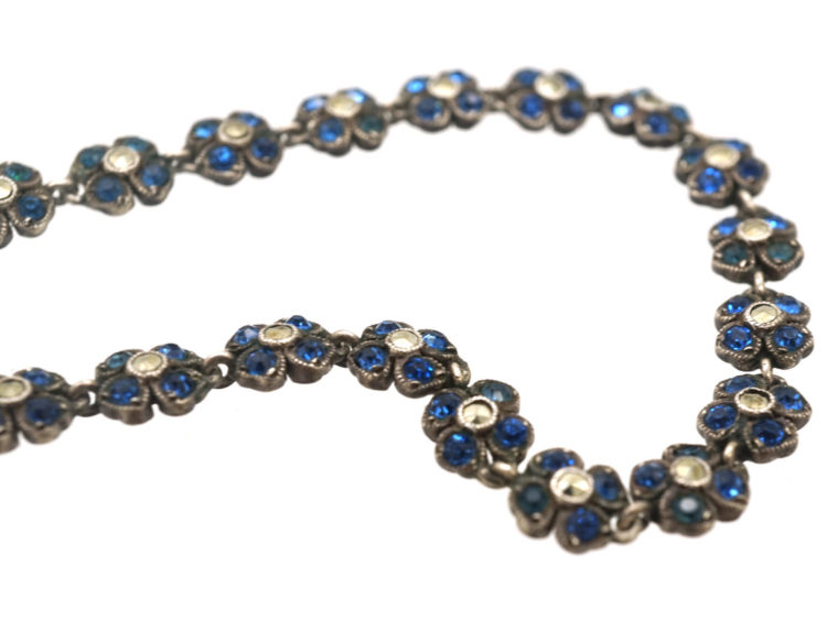 Silver, Paste & Marcasite Flowers Necklace