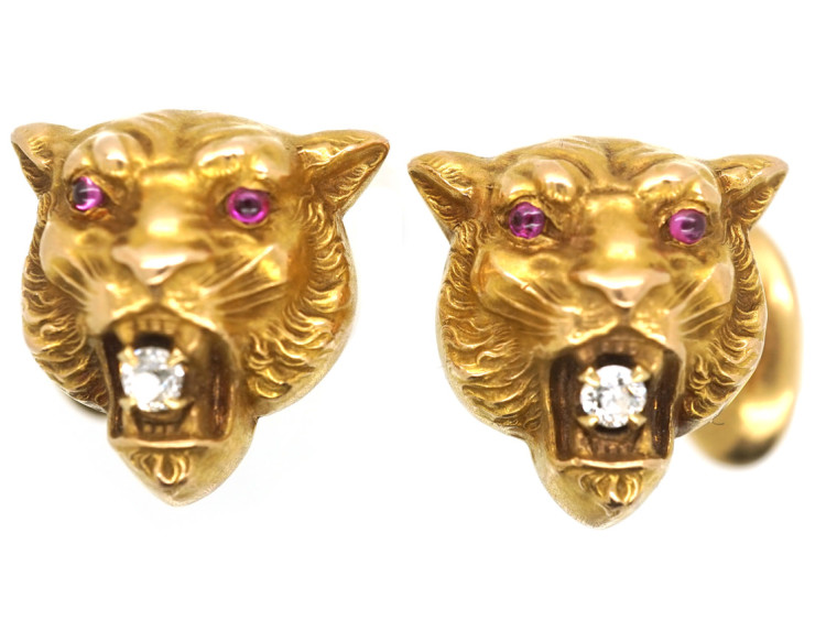 Art Nouveau 14ct Gold Cufflinks of Jaguars