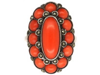 Art Deco Silver, Coral & Marcasite Ring