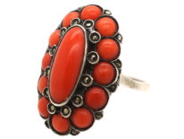 Art Deco Silver, Coral & Marcasite Ring