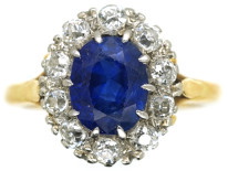 Edwardian 18ct Gold, Sapphire & Diamond Oval Cluster Ring