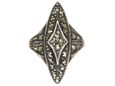 Art Deco Silver & Marcasite Marquise Shape Ring