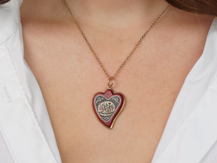 Georgian 15ct Gold Weeping Heart Micro Mosaic Pendant