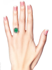 Art Deco 18ct White Gold & Platinum, Emerald & Diamond Ring