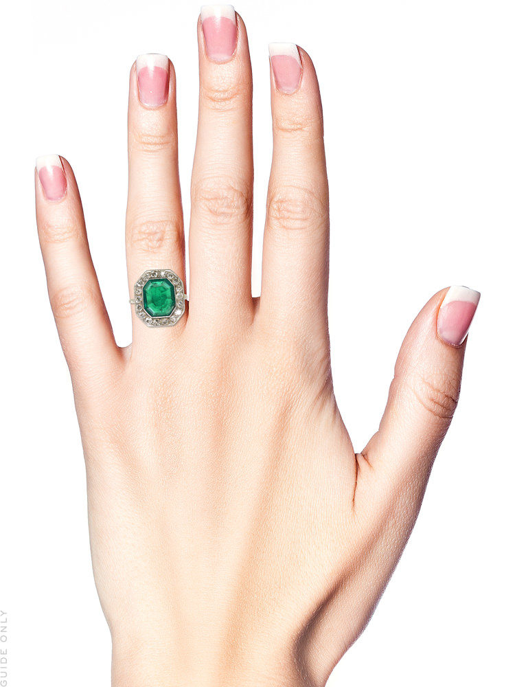 Art Deco 18ct White Gold & Platinum, Emerald & Diamond Ring