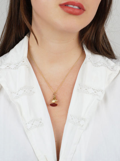 Georgian 15ct Gold Seal With Carnelian Intaglio of a Crest