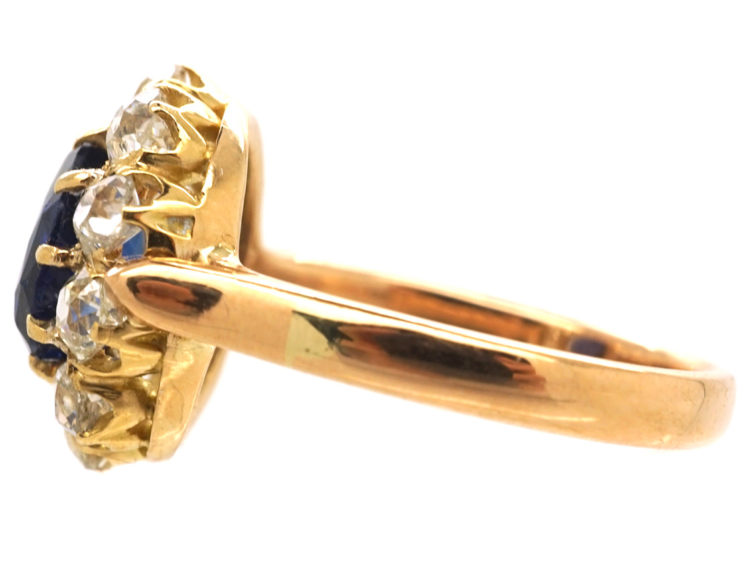 Edwardian 18ct Gold, Sapphire & Diamond Cluster Ring