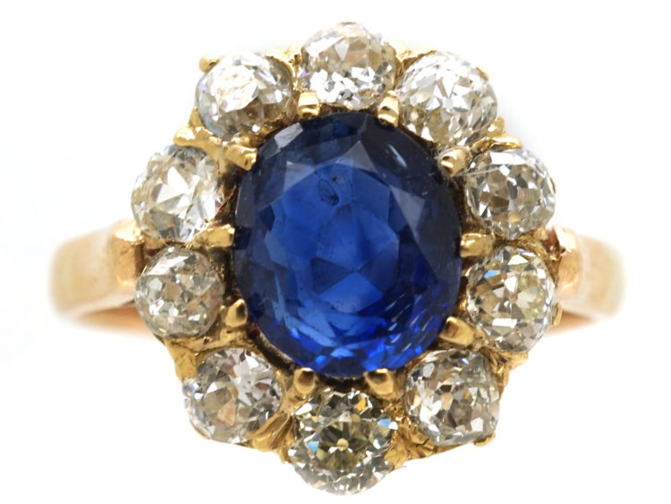 Edwardian 18ct Gold, Sapphire & Diamond Cluster Ring