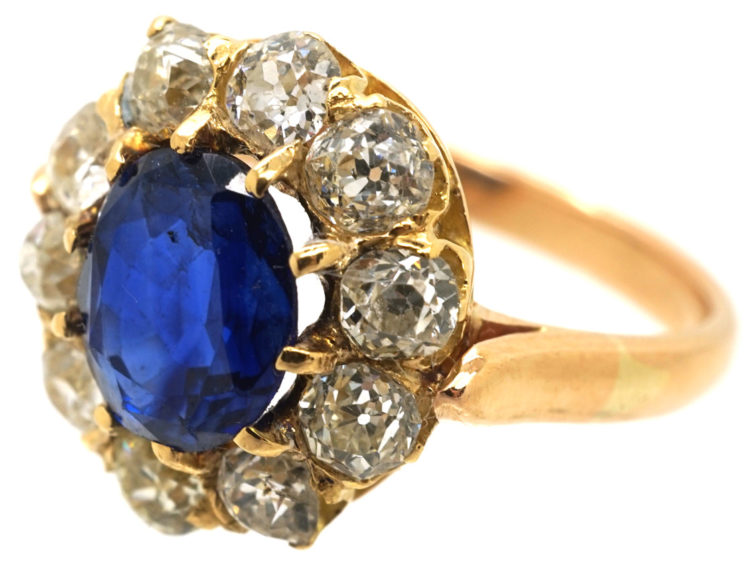 Edwardian 18ct Gold, Sapphire & Diamond Cluster Ring