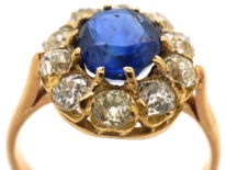 Edwardian 18ct Gold, Sapphire & Diamond Cluster Ring