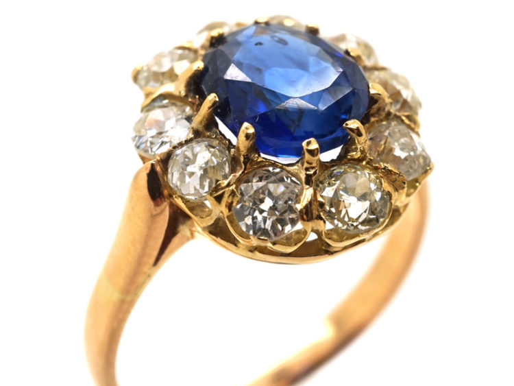 Edwardian 18ct Gold, Sapphire & Diamond Cluster Ring