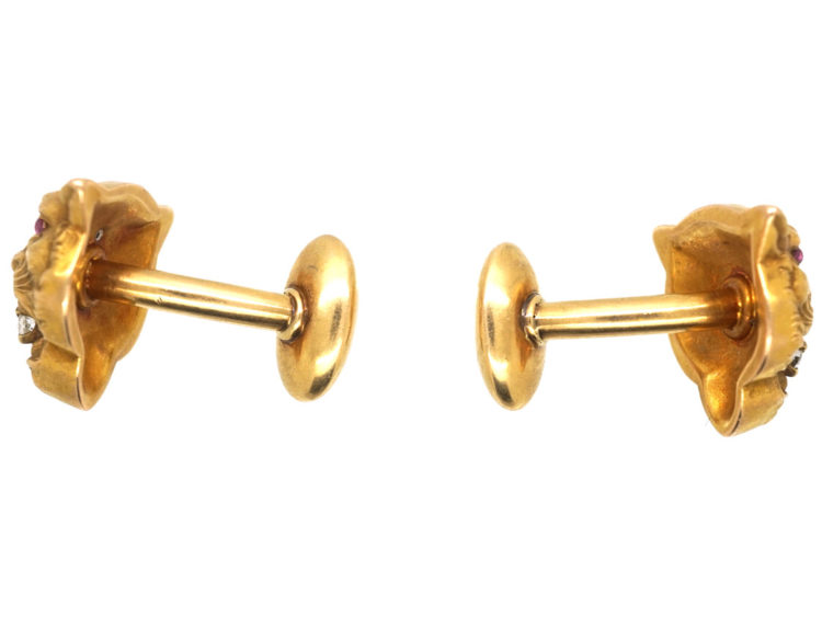 Art Nouveau 14ct Gold Cufflinks of Jaguars