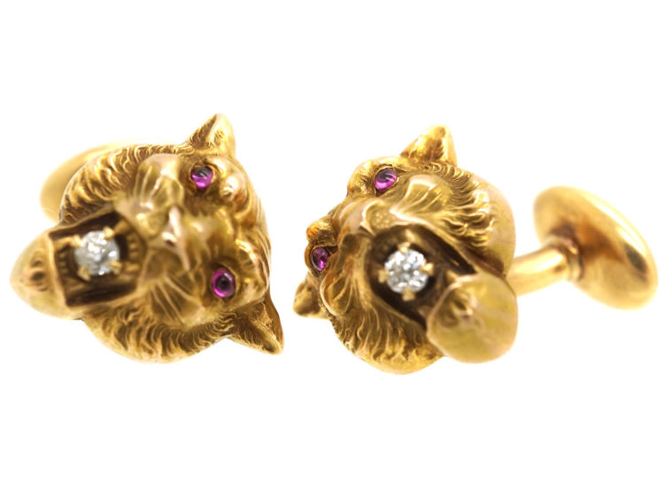 Art Nouveau 14ct Gold Cufflinks of Jaguars
