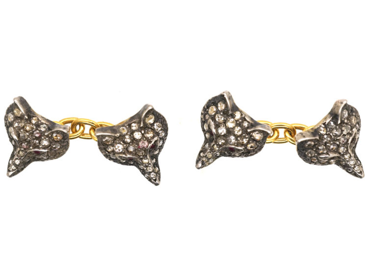 Rose Diamond & Ruby Foxes Heads Cufflinks