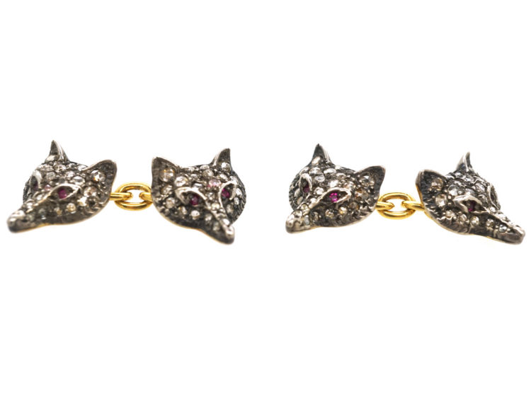 Rose Diamond & Ruby Foxes Heads Cufflinks