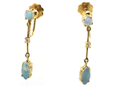 14ct Gold,Opal & Diamond Drop Earrings