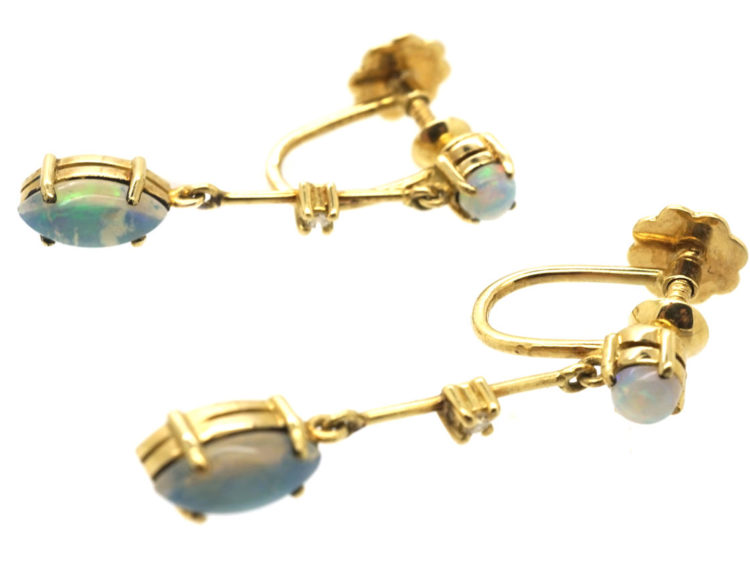 14ct Gold,Opal & Diamond Drop Earrings
