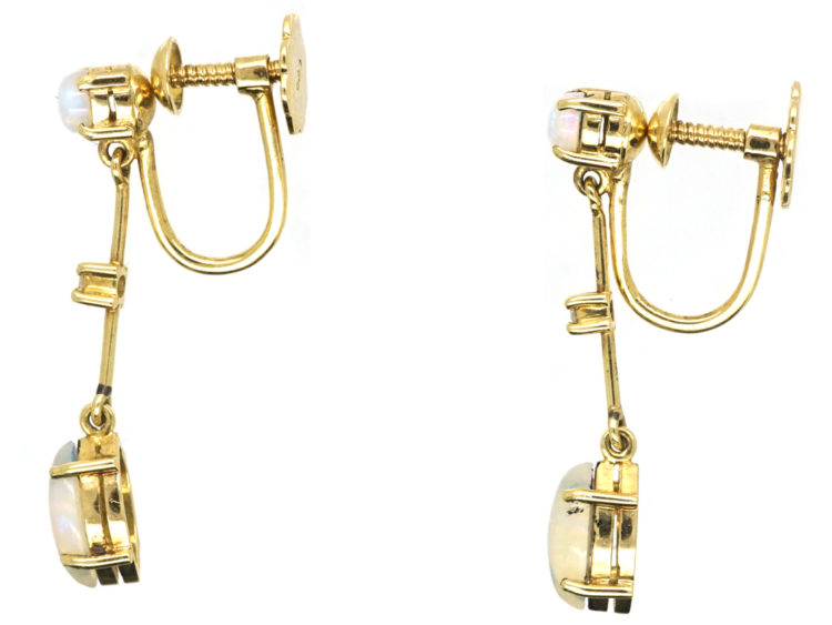 14ct Gold,Opal & Diamond Drop Earrings