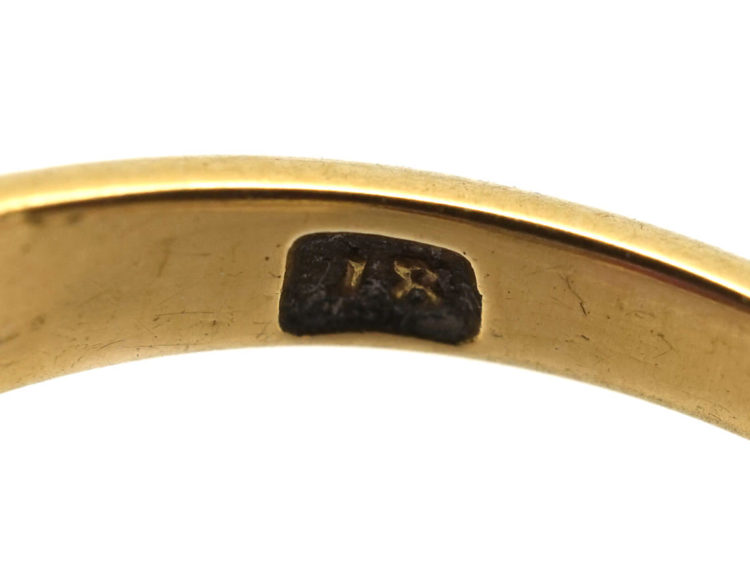 Victorian 18ct Gold, Ruby & Diamond Three Stone Carved Half Hoop Ring