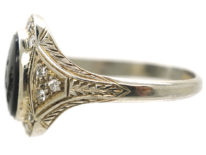 Art Deco 18ct White Gold Signet Ring With Onyx Crest Intaglio