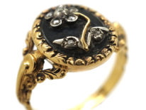 18ct Gold, Black Enamel & Rose Diamond Pense à Moi Mourning Ring