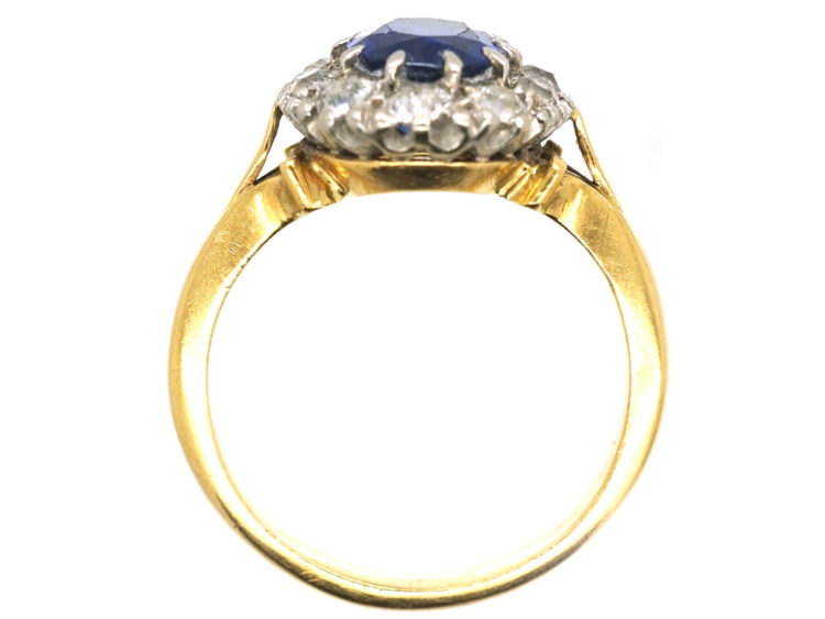 Edwardian 18ct Gold, Sapphire & Diamond Oval Cluster Ring