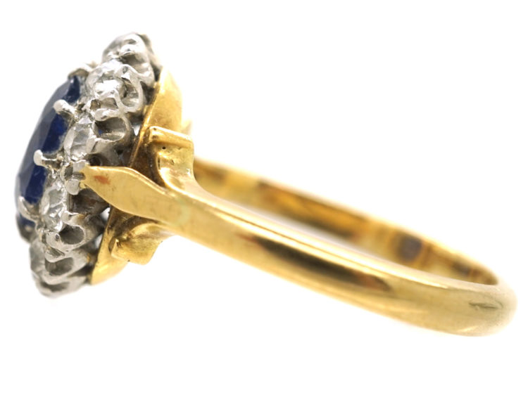 Edwardian 18ct Gold, Sapphire & Diamond Oval Cluster Ring