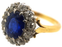 Edwardian 18ct Gold, Sapphire & Diamond Oval Cluster Ring