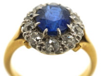 Edwardian 18ct Gold, Sapphire & Diamond Oval Cluster Ring