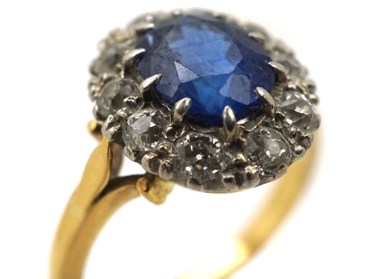 Edwardian 18ct Gold, Sapphire & Diamond Oval Cluster Ring