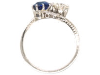 Art Deco 18ct White Gold, Sapphire & Diamond Crossover Ring