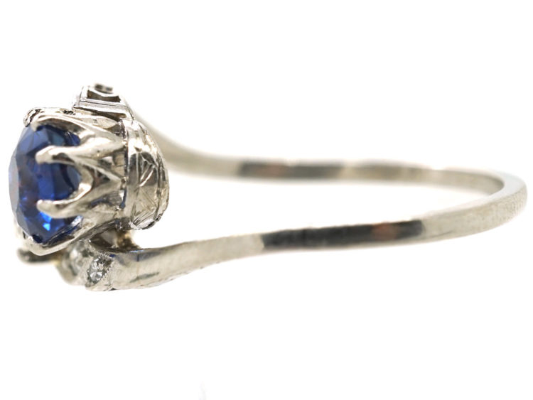 Art Deco 18ct White Gold, Sapphire & Diamond Crossover Ring