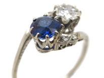 Art Deco 18ct White Gold, Sapphire & Diamond Crossover Ring