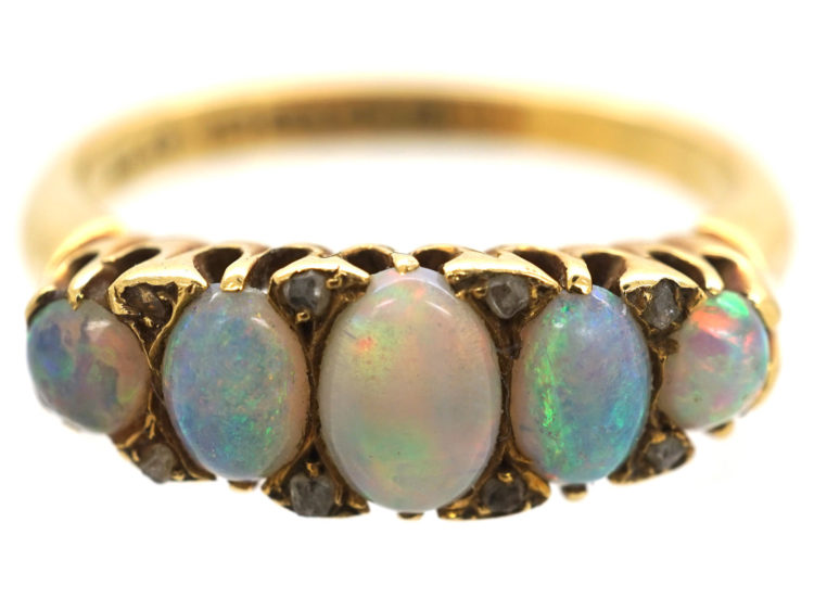 Edwardian Opal & Rose Diamond Five Stone Ring