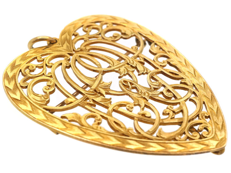Large Victorian 18ct Gold Heart Shaped Pendant with Pierced Detail