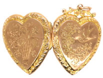 Edwardian Heart Shaped 9ct Gold Locket With Swallow & Flowers Motif