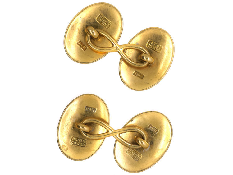 Victorian 18ct Gold & Enamel Flag Cufflinks by Benzie of Cowes
