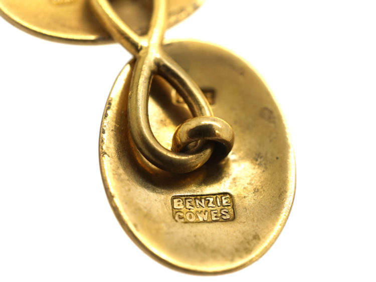 Victorian 18ct Gold & Enamel Flag Cufflinks by Benzie of Cowes
