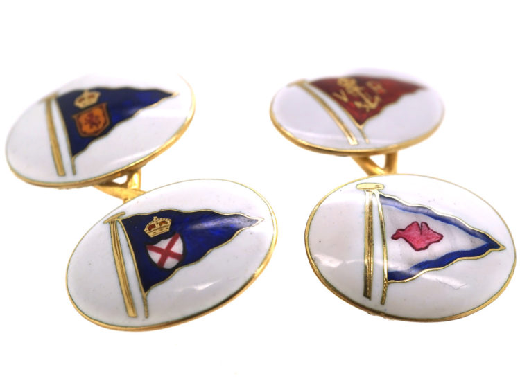 Victorian 18ct Gold & Enamel Flag Cufflinks by Benzie of Cowes