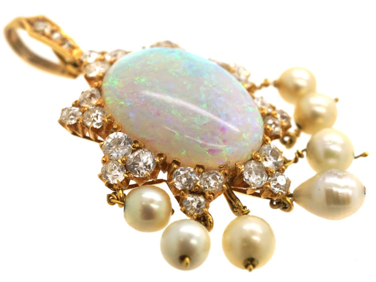 18ct Gold, Opal, Diamond & Pearl Pendant