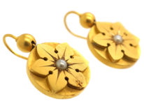 Victorian 15ct Gold Flower Earrings Set With Natural Split Pearls