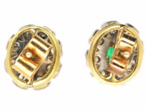 18ct White & Yellow Gold, Emerald & Diamond Cluster Earrings