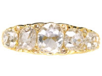 Victorian 18ct Gold Five Stone Diamond Carved Half Hoop Ring