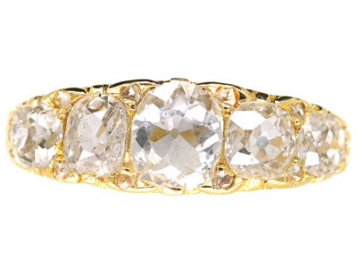Victorian 18ct Gold Five Stone Diamond Carved Half Hoop Ring Victorian 18ct Gold Five Stone Diamond Carved Half Hoop Ring