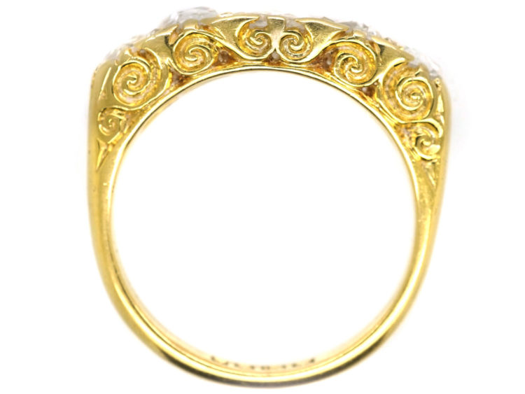 Victorian 18ct Gold Five Stone Diamond Carved Half Hoop Ring