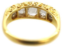 Victorian 18ct Gold Five Stone Diamond Carved Half Hoop Ring