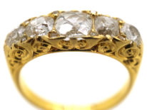 Victorian 18ct Gold Five Stone Diamond Carved Half Hoop Ring